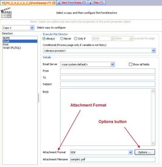 Setting the email attachment format